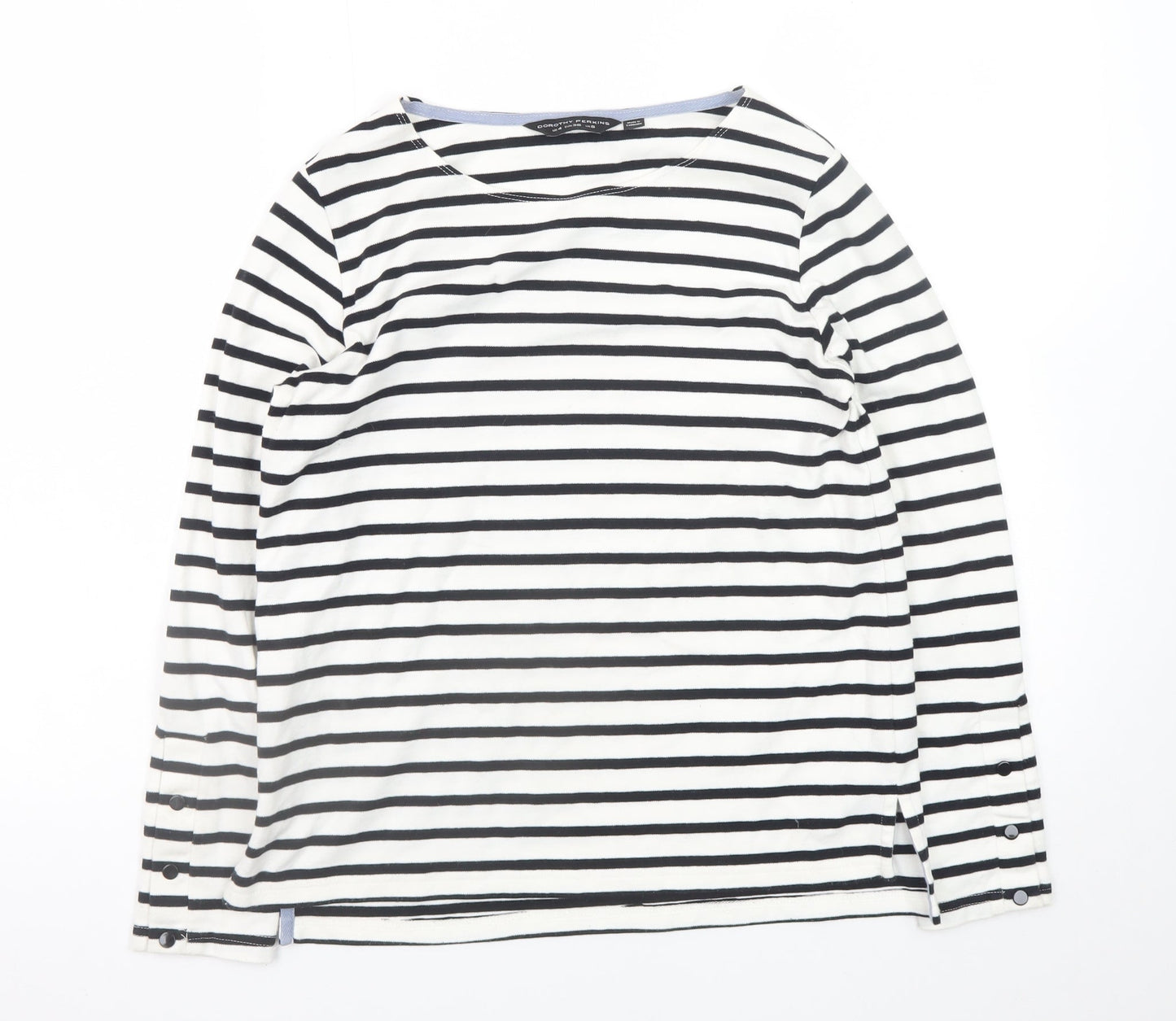 Dorothy Perkins Women's Black White Striped Boat Neck Long Sleeve T-Shirt UK 8