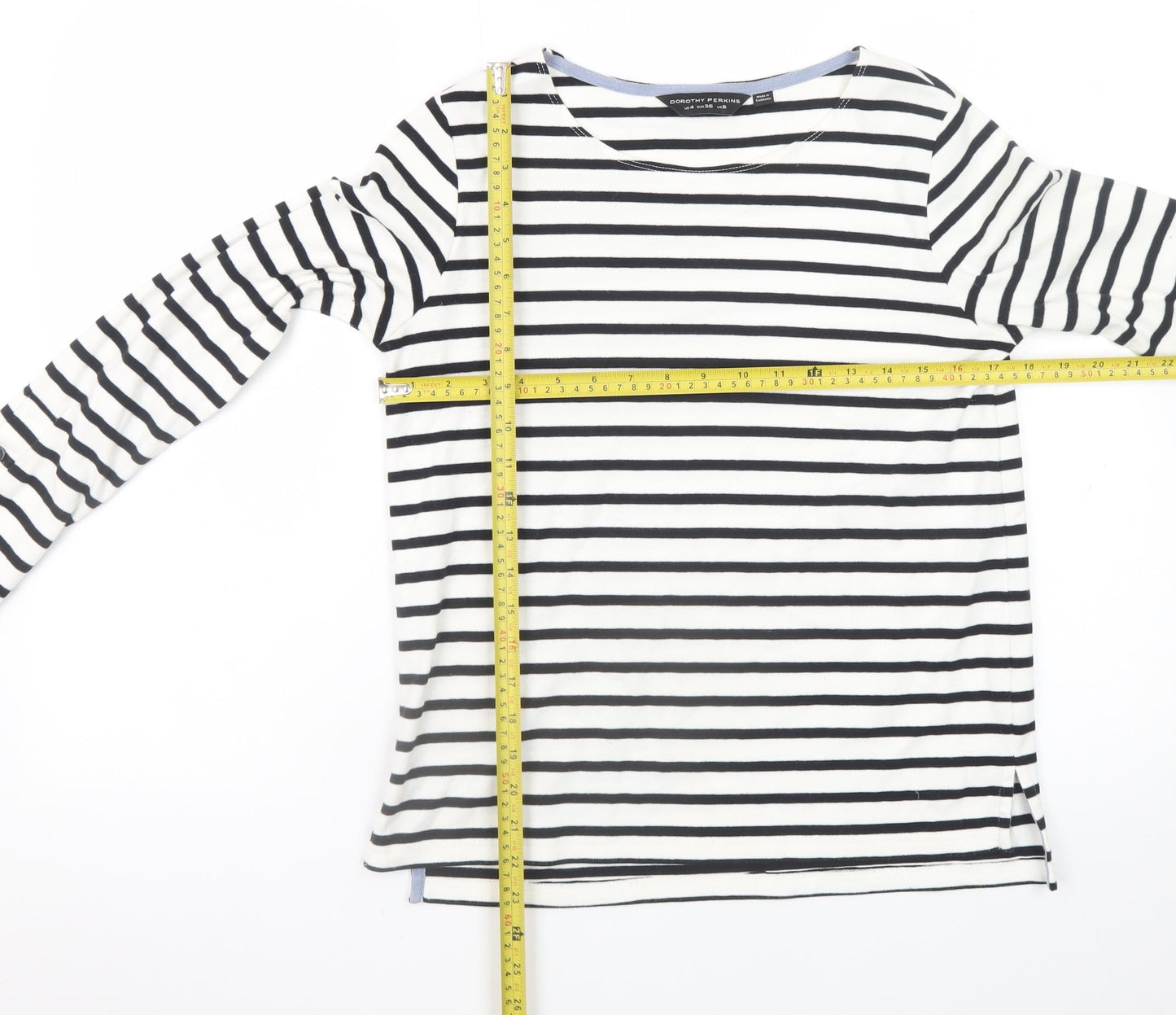 Dorothy Perkins Women's Black White Striped Boat Neck Long Sleeve T-Shirt UK 8