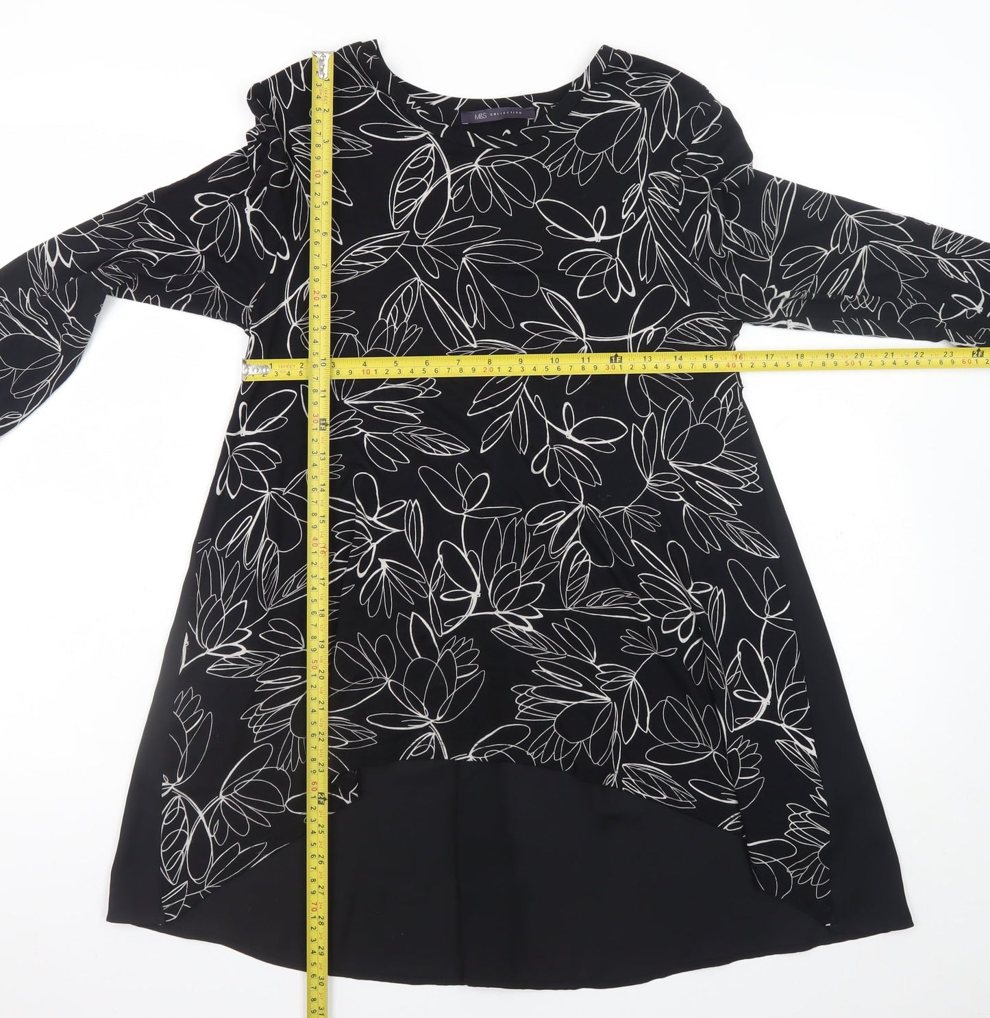 Marks and Spencer Women's Black Floral Hi-Low A-Line Dress Size 8