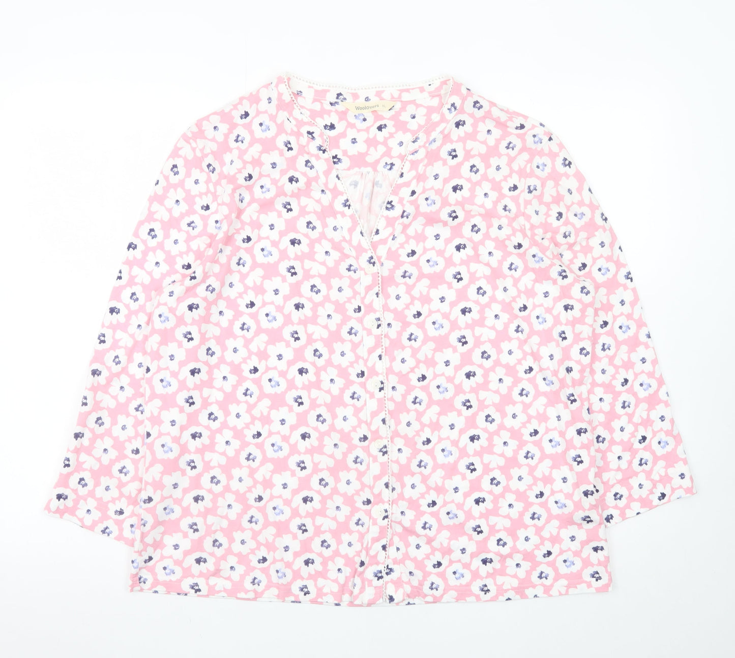 Woolovers Women Pink Floral Long Sleeve Blouse XL Classic Cotton Modal