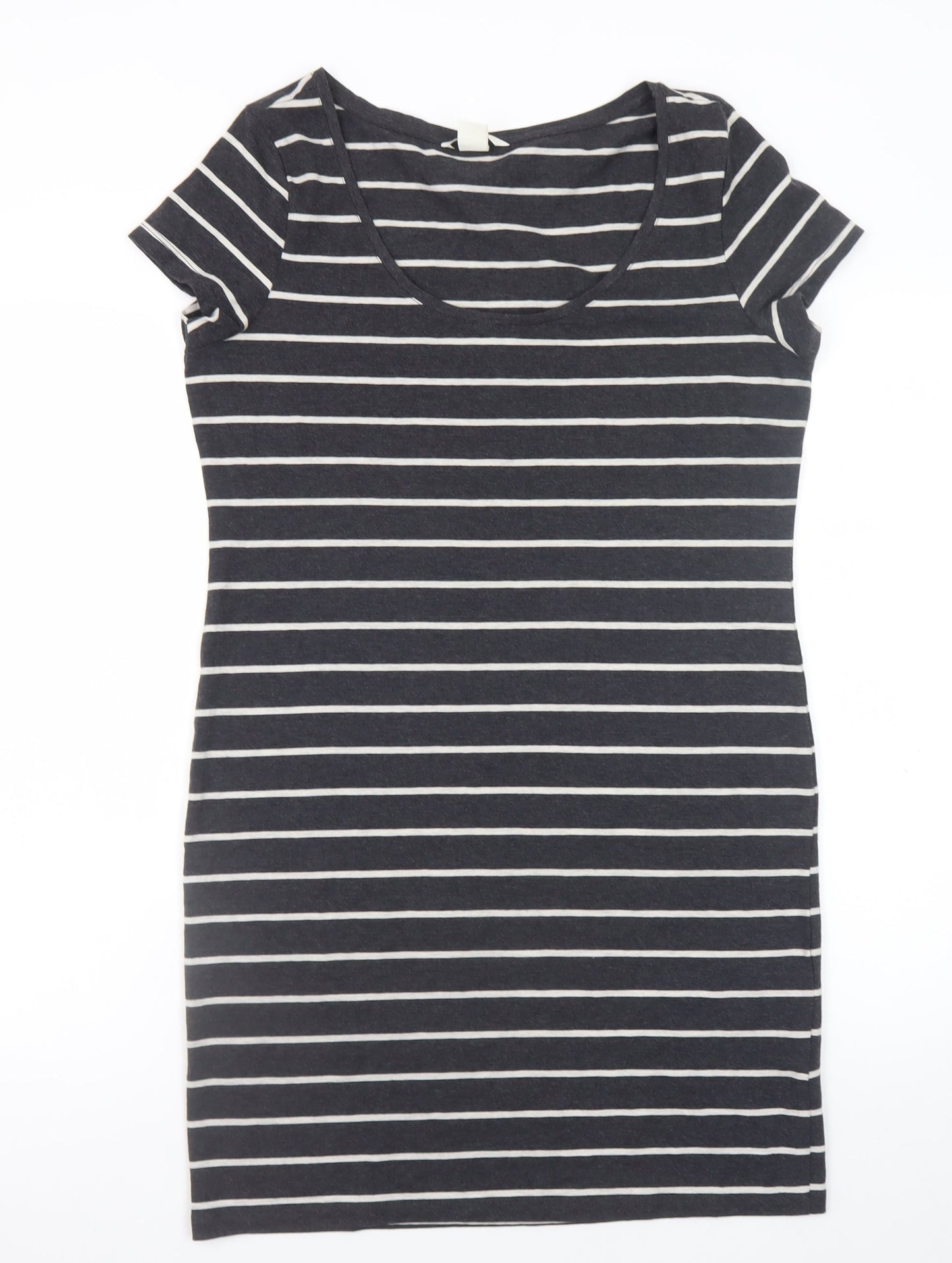 H&M Women Black Stripe Bodycon Dress Size 14 Short Sleeve Jersey