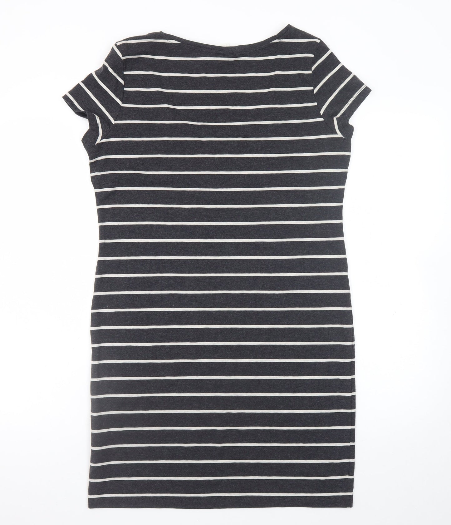 H&M Women Black Stripe Bodycon Dress Size 14 Short Sleeve Jersey