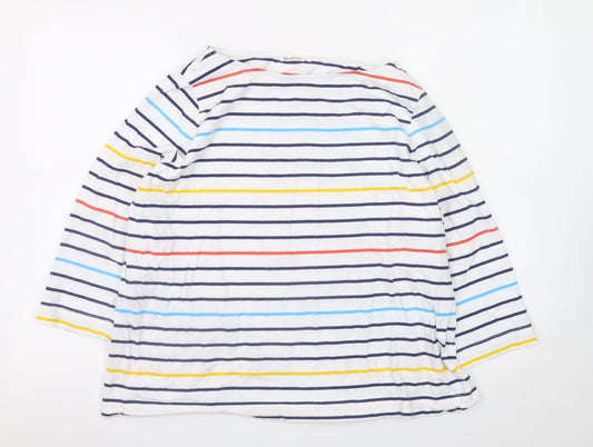 WoolOvers Womens Multicoloured Striped Cotton 3/4 Sleeve T-Shirt L