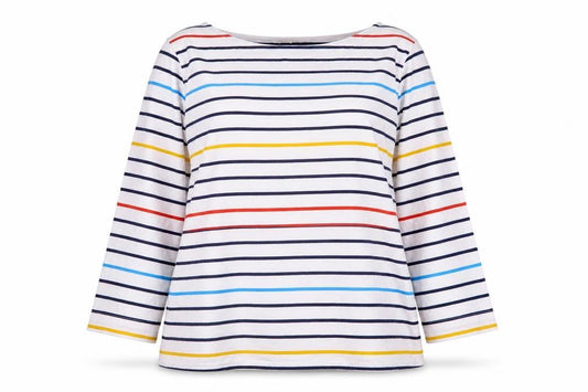 WoolOvers Womens Multicoloured Striped Cotton 3/4 Sleeve T-Shirt L