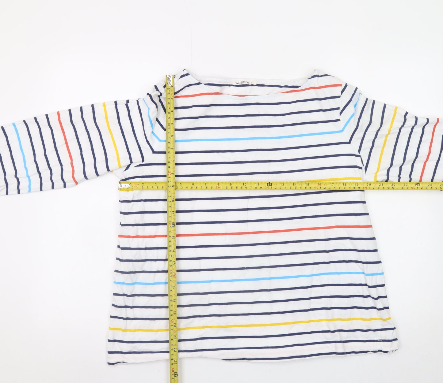 WoolOvers Womens Multicoloured Striped Cotton 3/4 Sleeve T-Shirt L