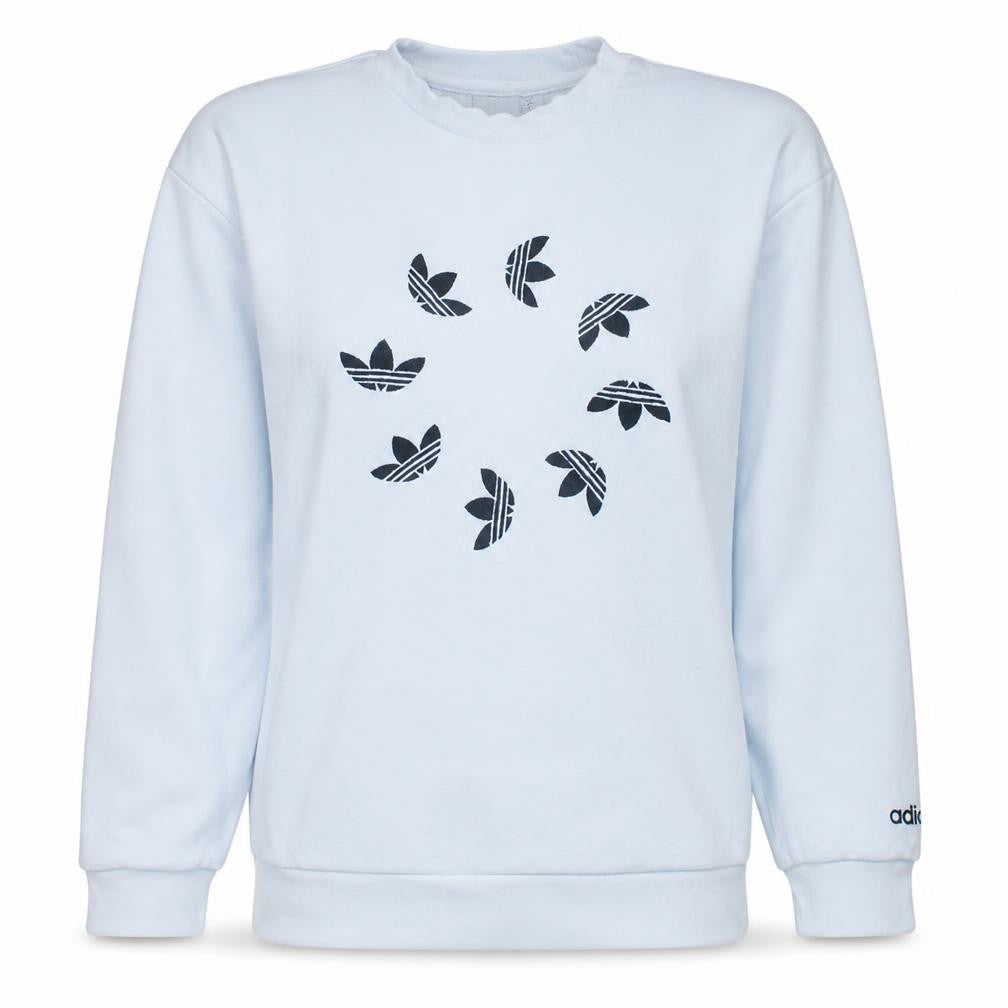 Adidas Women White Crew Neck Sweatshirt Size 10 Logo Print Pullover