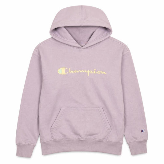 Front view of Champion girls’ purple hooded pullover sweatshirt l fleece lined casual