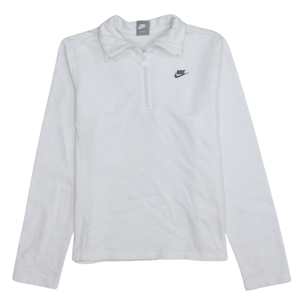 Nike Girls White 1/4 Zip Fleece Sweatshirt Size L 14-16 Sports Pullover
