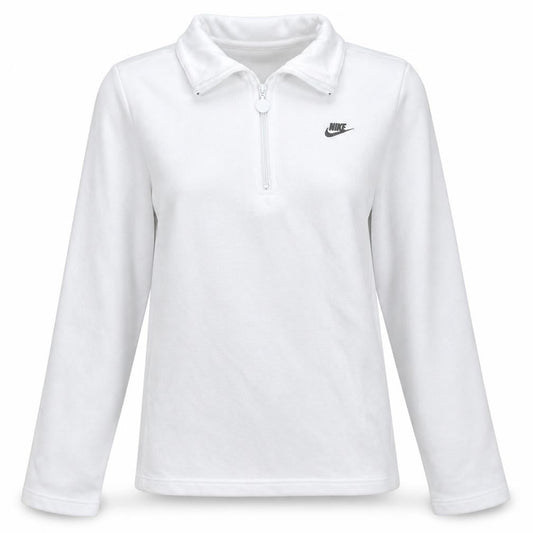 Front view of Nike girls’ white 1/4 zip fleece sweatshirt, size L, 14-16 sports pullover