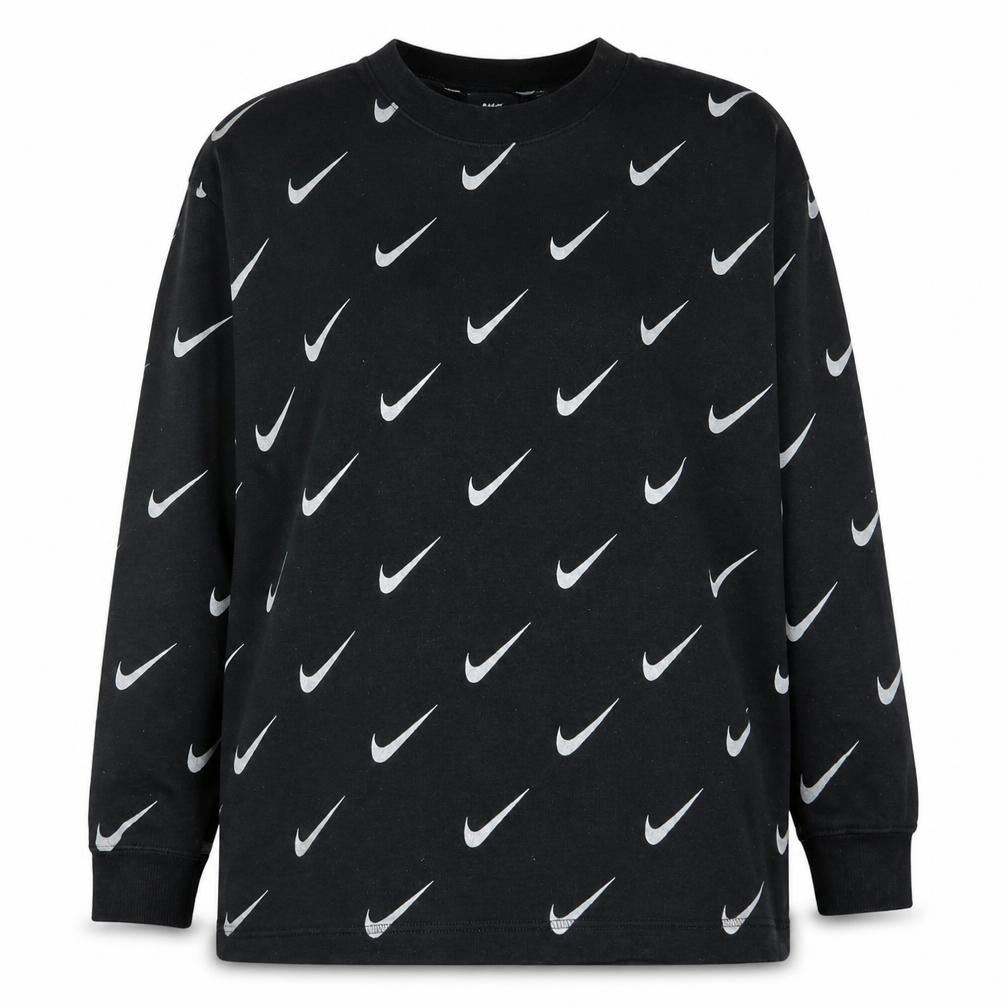 Nike Women’s Black Small Pullover Sweatshirt with All-Over Logo Print