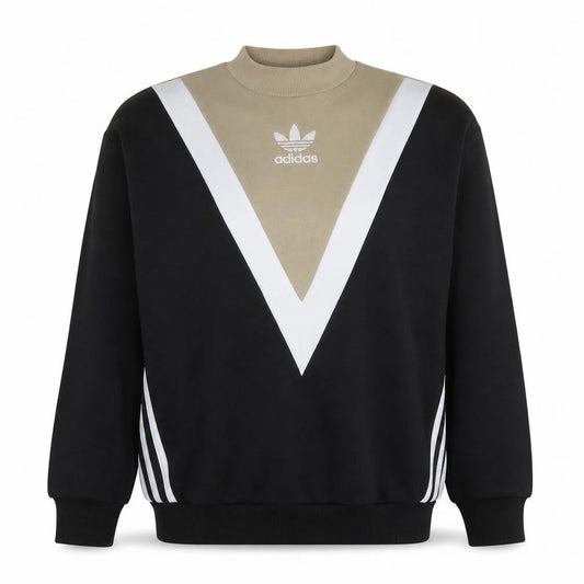 Front view of Adidas Women’s Beige Black Colourblock Crew Neck Sweatshirt, size UK 6