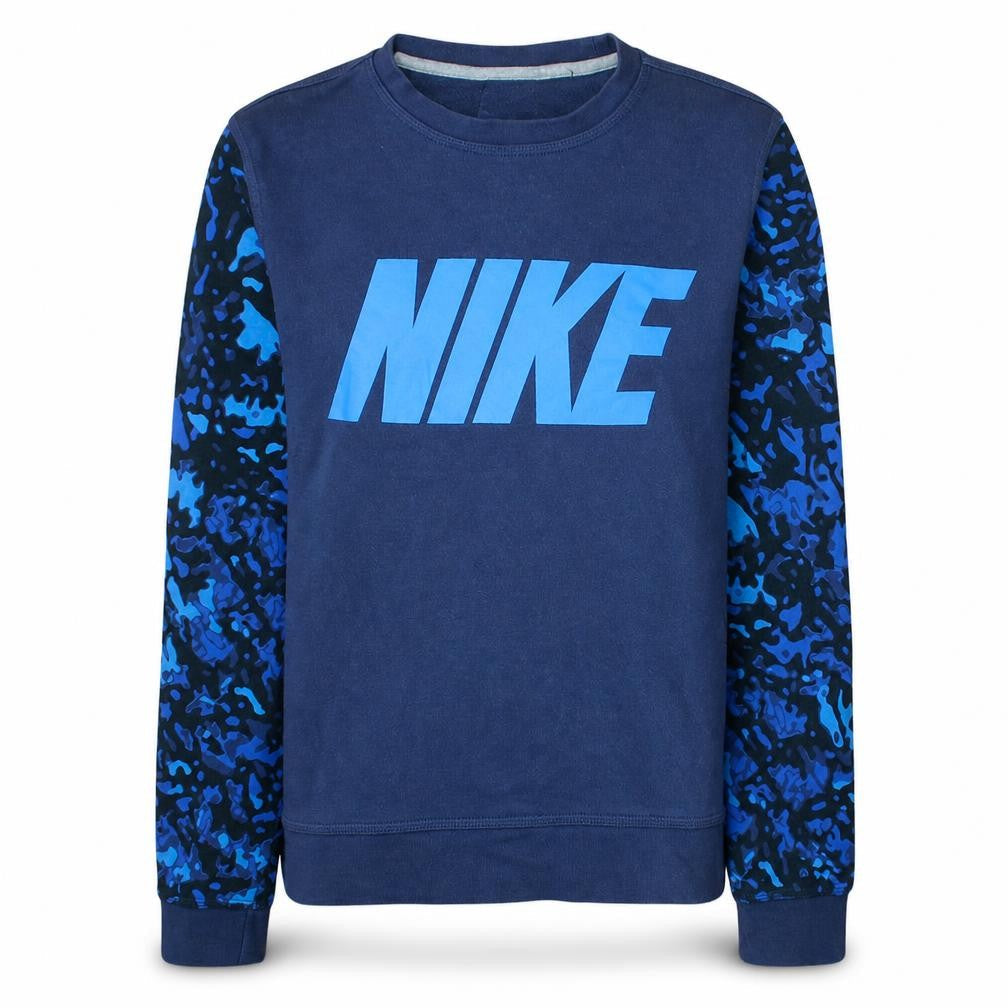 Nike Womens Blue Camo Sleeve Crew Neck Pullover Sweatshirt Size S