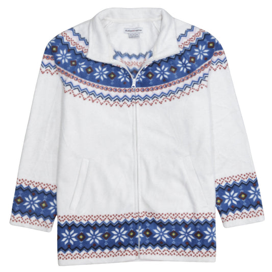 Atlas For Women White Fair Isle Fleece Jacket Size 12-14 Winter Warm Zip Up