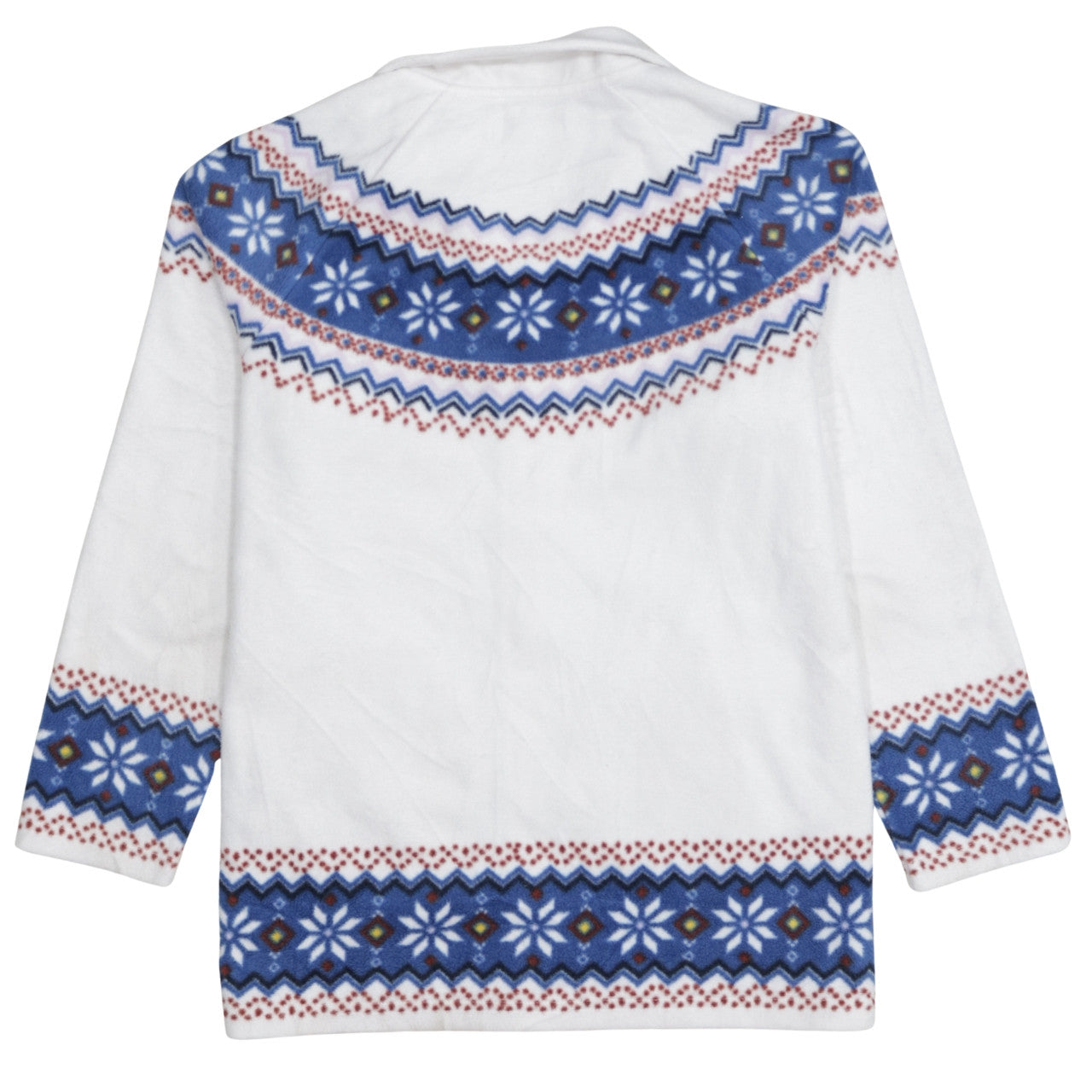 Atlas For Women White Fair Isle Fleece Jacket Size 12-14 Winter Warm Zip Up