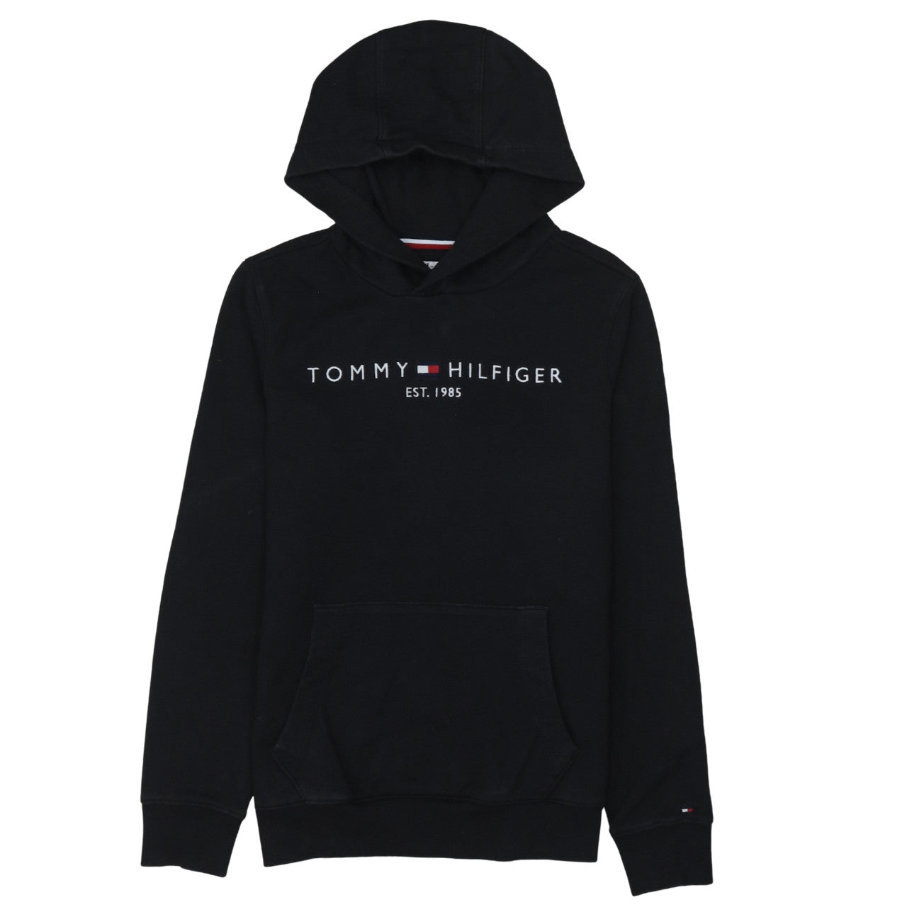 Tommy Hilfiger Boys Black Pullover Hoodie Size 164 Logo Fleece