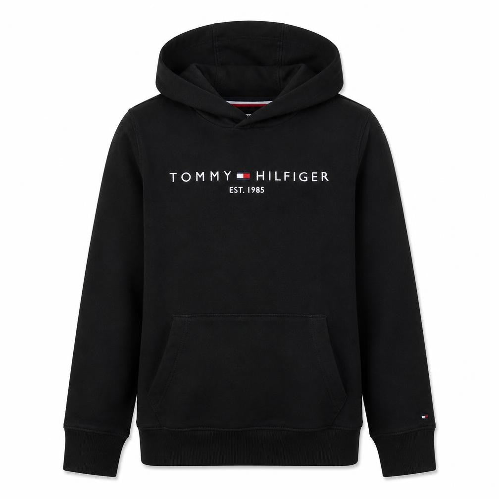 Tommy Hilfiger Boys Black Pullover Hoodie Size 164 Logo Fleece