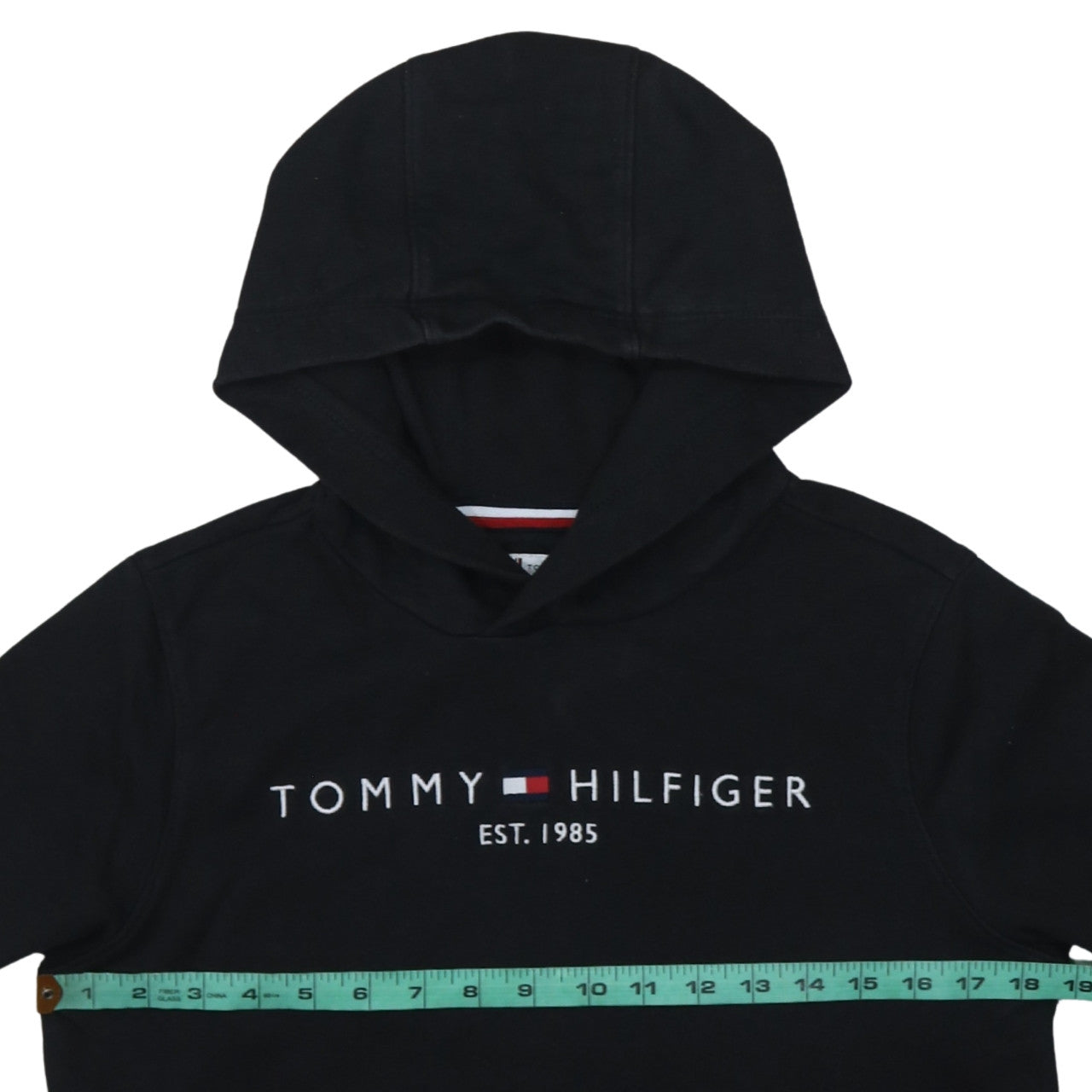 Tommy Hilfiger Boys Black Pullover Hoodie Size 164 Logo Fleece