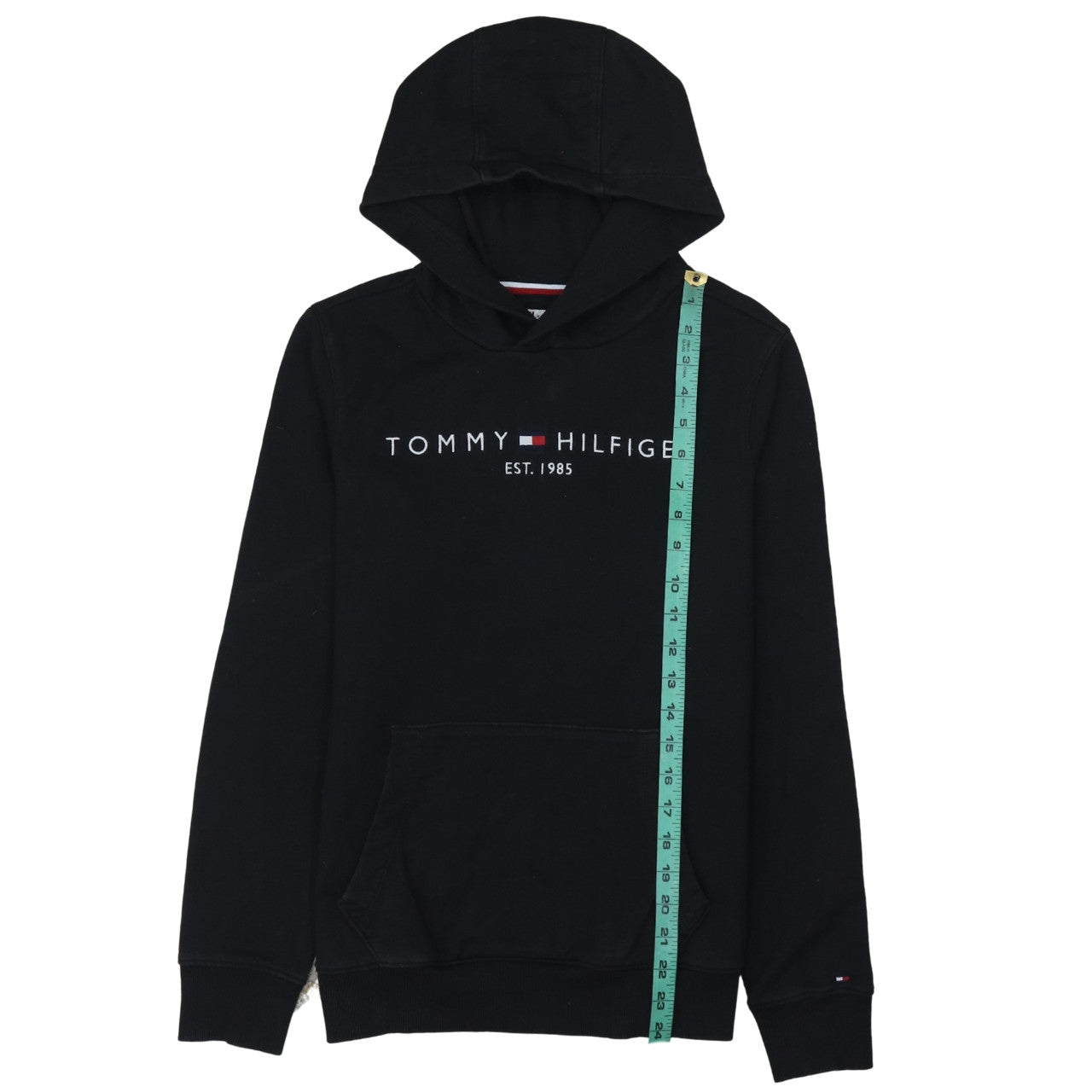 Tommy Hilfiger Boys Black Pullover Hoodie Size 164 Logo Fleece