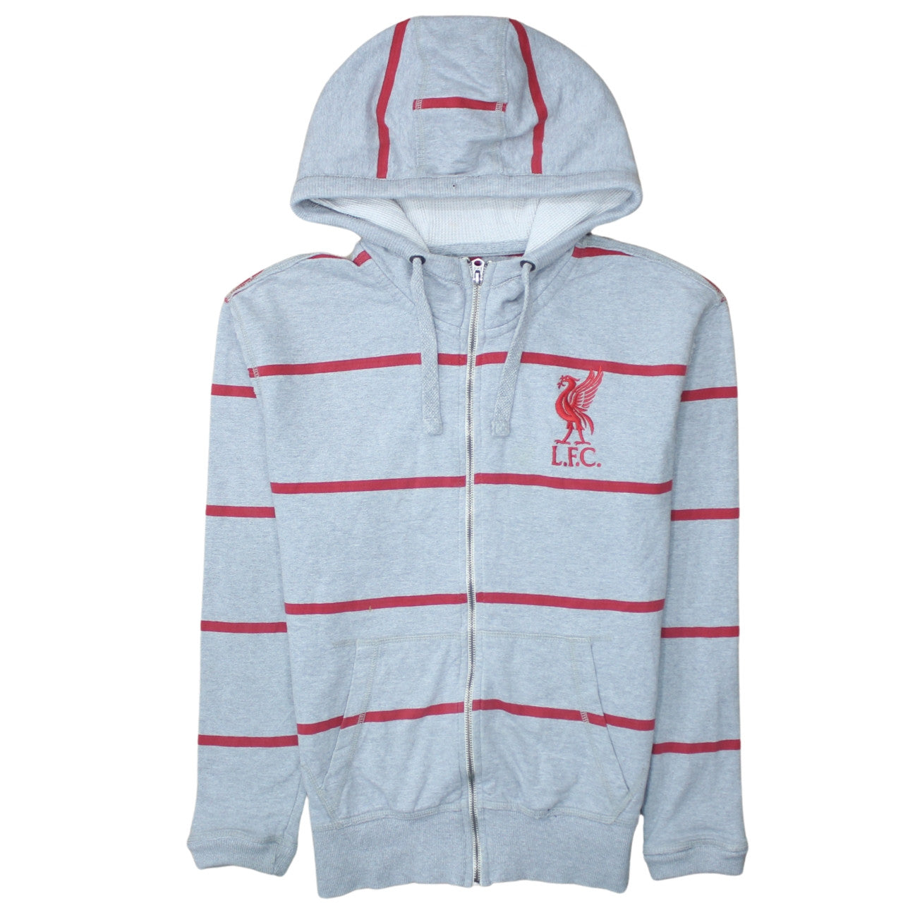 Liverpool FC Men's Grey Full Zip Hoodie Size M with Red Stripes