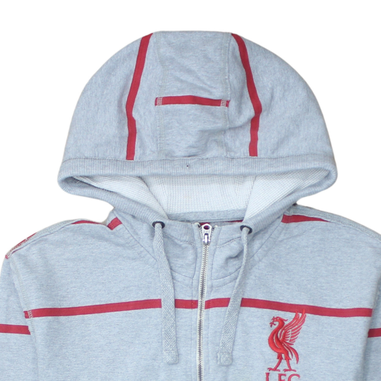 Liverpool FC Men's Grey Full Zip Hoodie Size M with Red Stripes