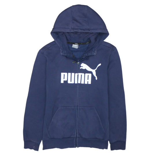 Puma Men's Blue Full Zip Hoodie Small Logo Graphic Cotton