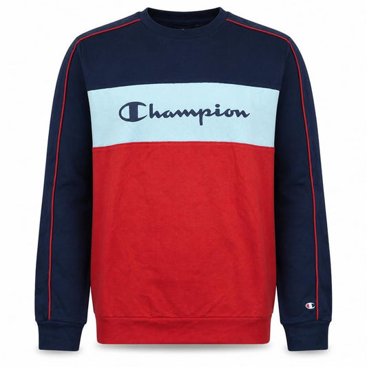Front view of Champion boys’ navy red colourblock crew neck sweatshirt 15-16 years 2xl