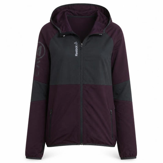 Reebok Womens Purple Black Full Zip Hoodie Size L Lightweight Sportswear