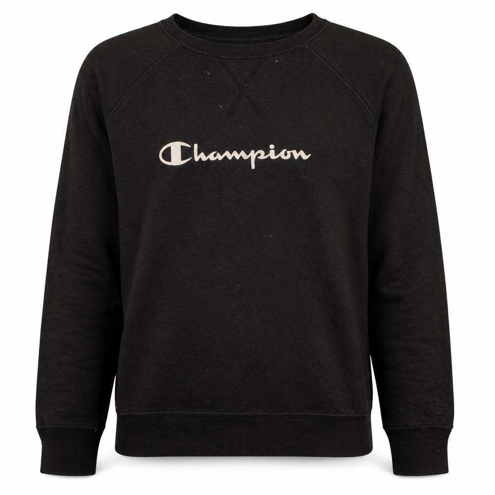 Champion Men’s Black Pullover Sweatshirt L Crew Neck Logo Regular Fit