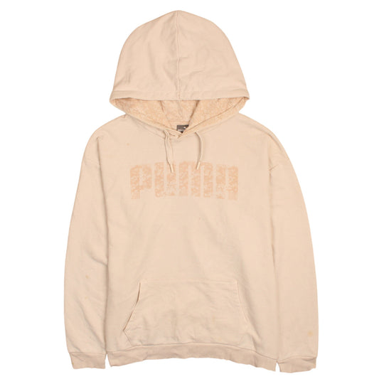Puma Women Beige Pullover Hoodie XL Logo Print Casual Sweatshirt