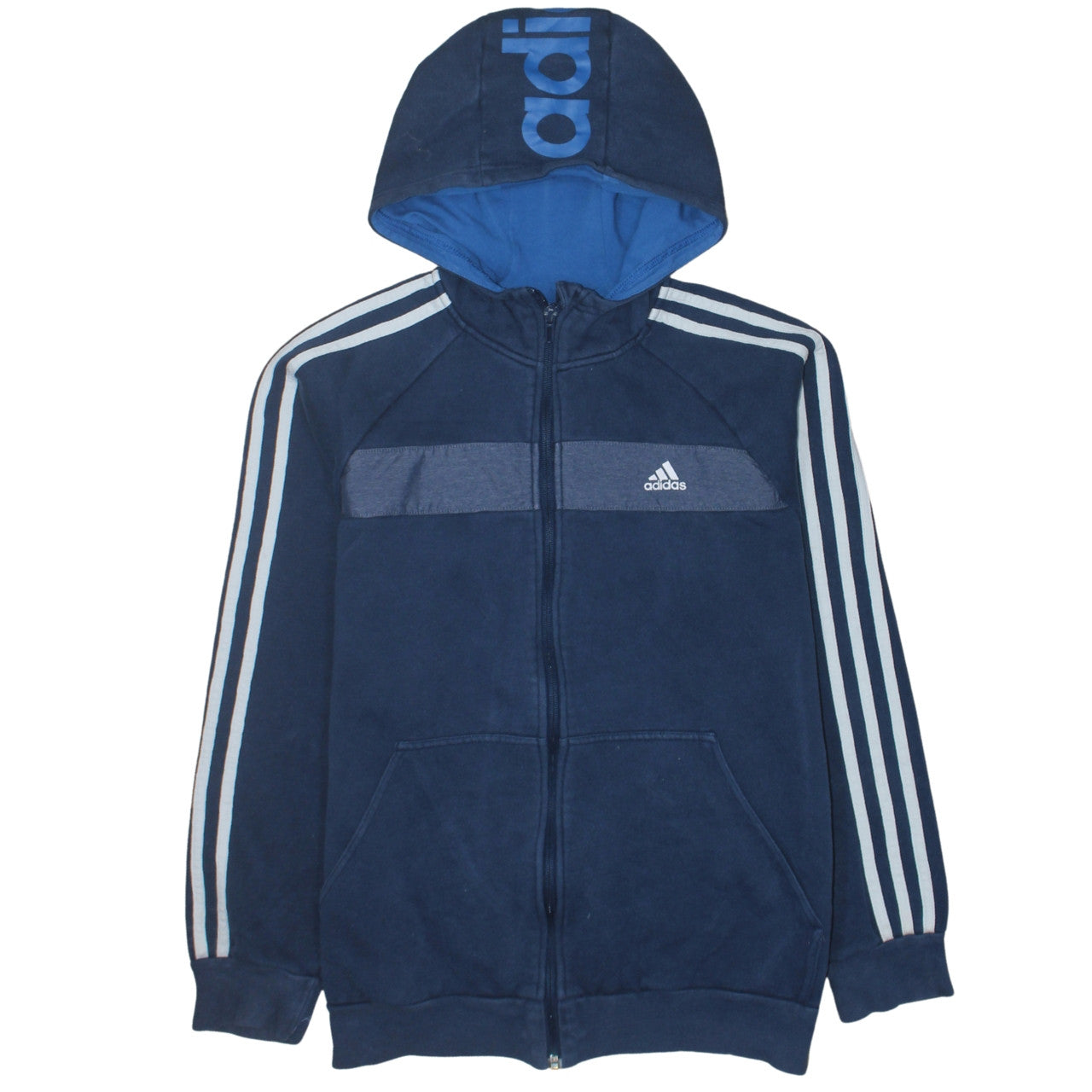 Adidas Boys Blue Full Zip Fleece Hoodie 15-16 Years Sports Logo