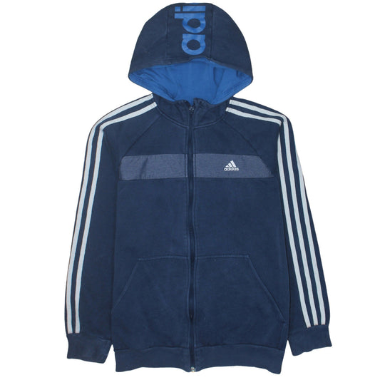 Adidas Boys Blue Full Zip Fleece Hoodie 15-16 Years Sports Logo