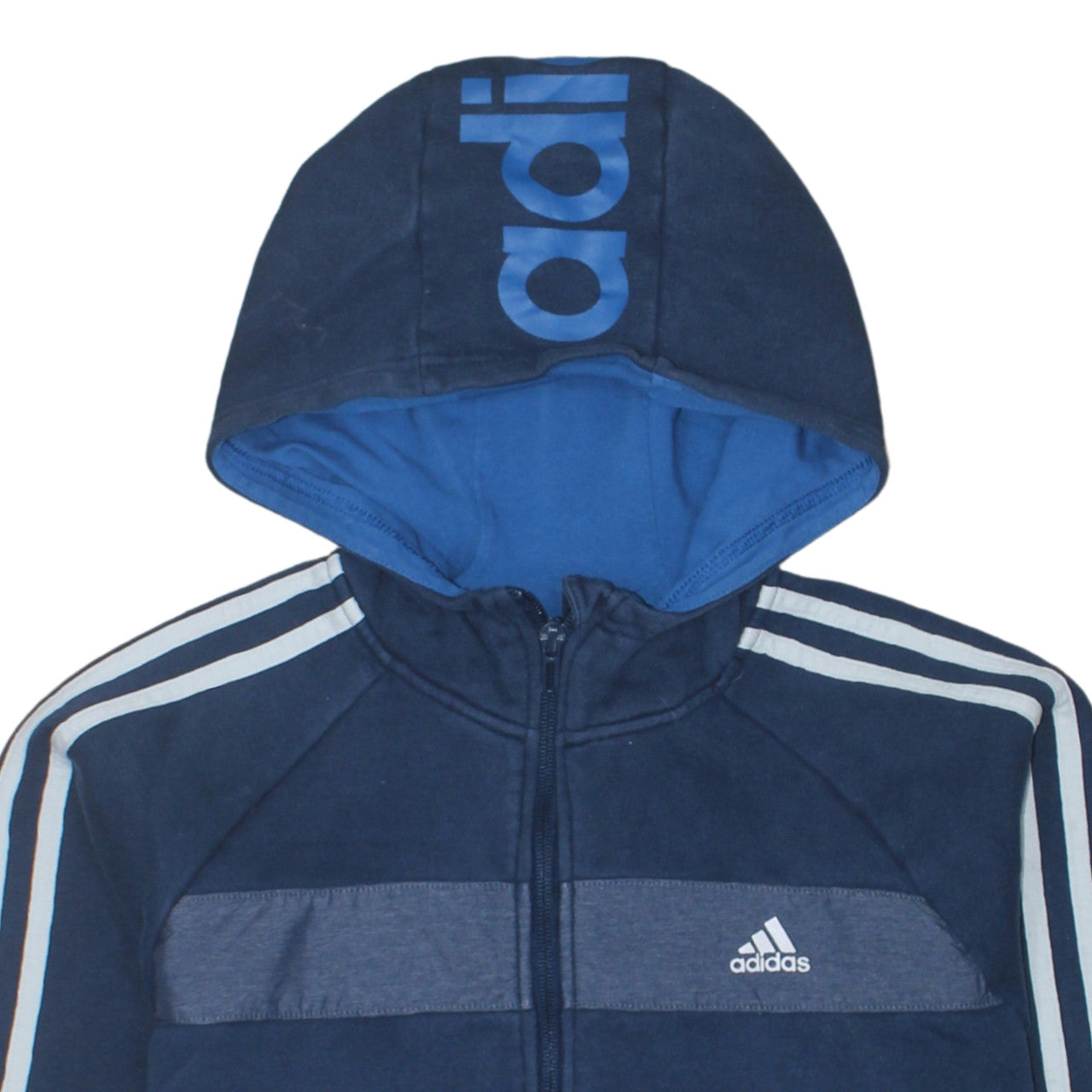 Adidas Boys Blue Full Zip Fleece Hoodie 15-16 Years Sports Logo