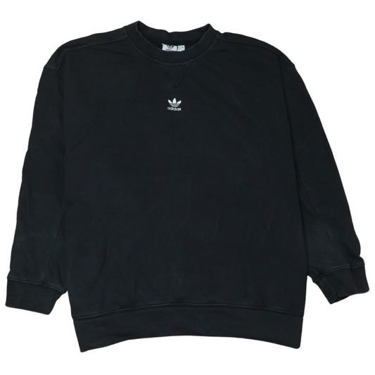 Adidas Womens Black Crew Neck Pullover Sweatshirt Size 18 Cotton