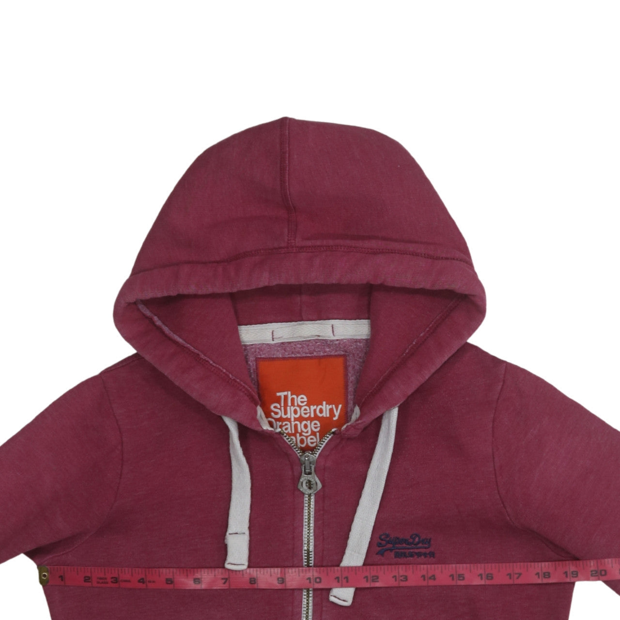 Superdry Men's Burgundy Full Zip Hoodie Small Cotton Blend