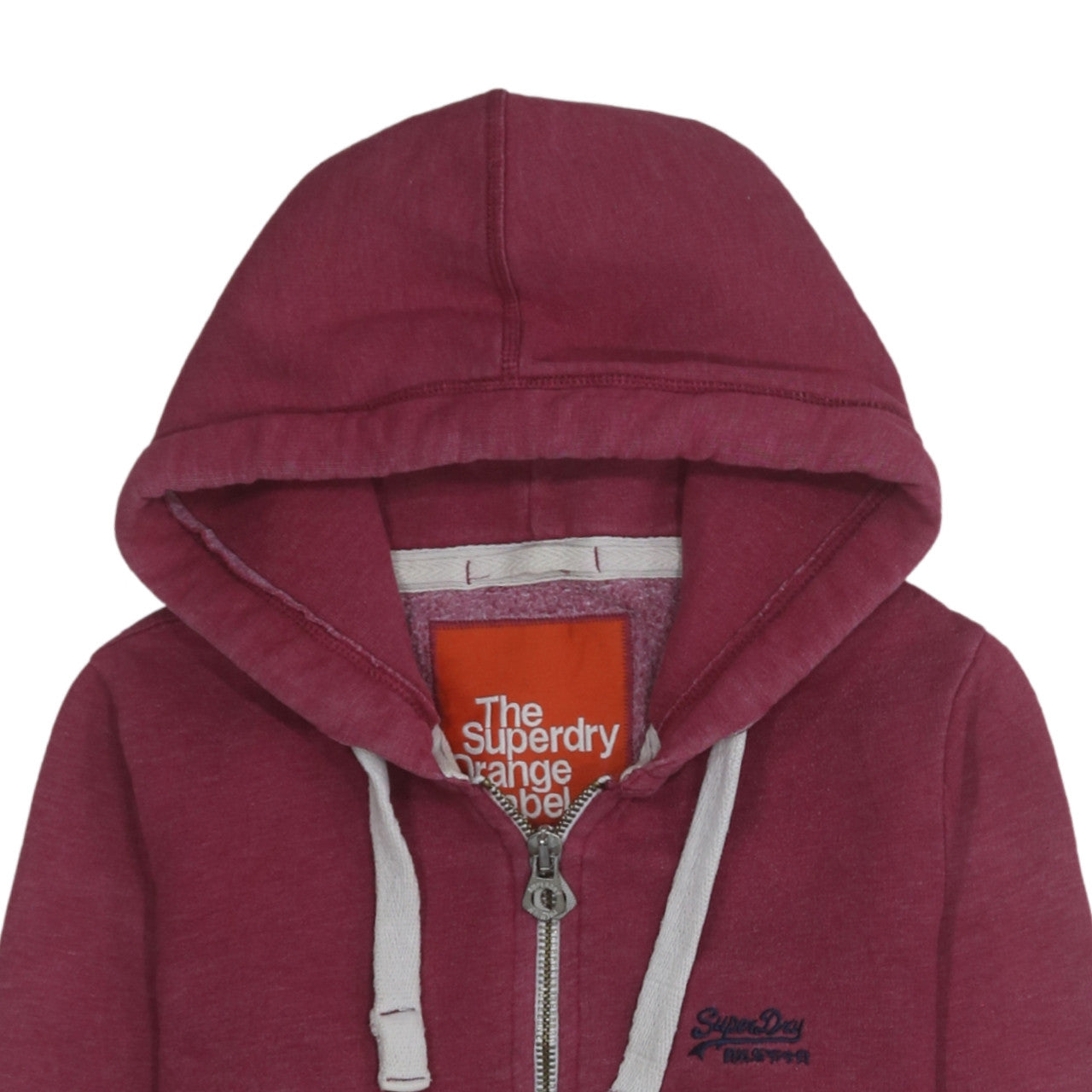 Superdry Men's Burgundy Full Zip Hoodie Small Cotton Blend