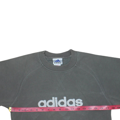 Back view of Adidas boys’ grey pullover sweatshirt 10-11 years crew neck logo fleece