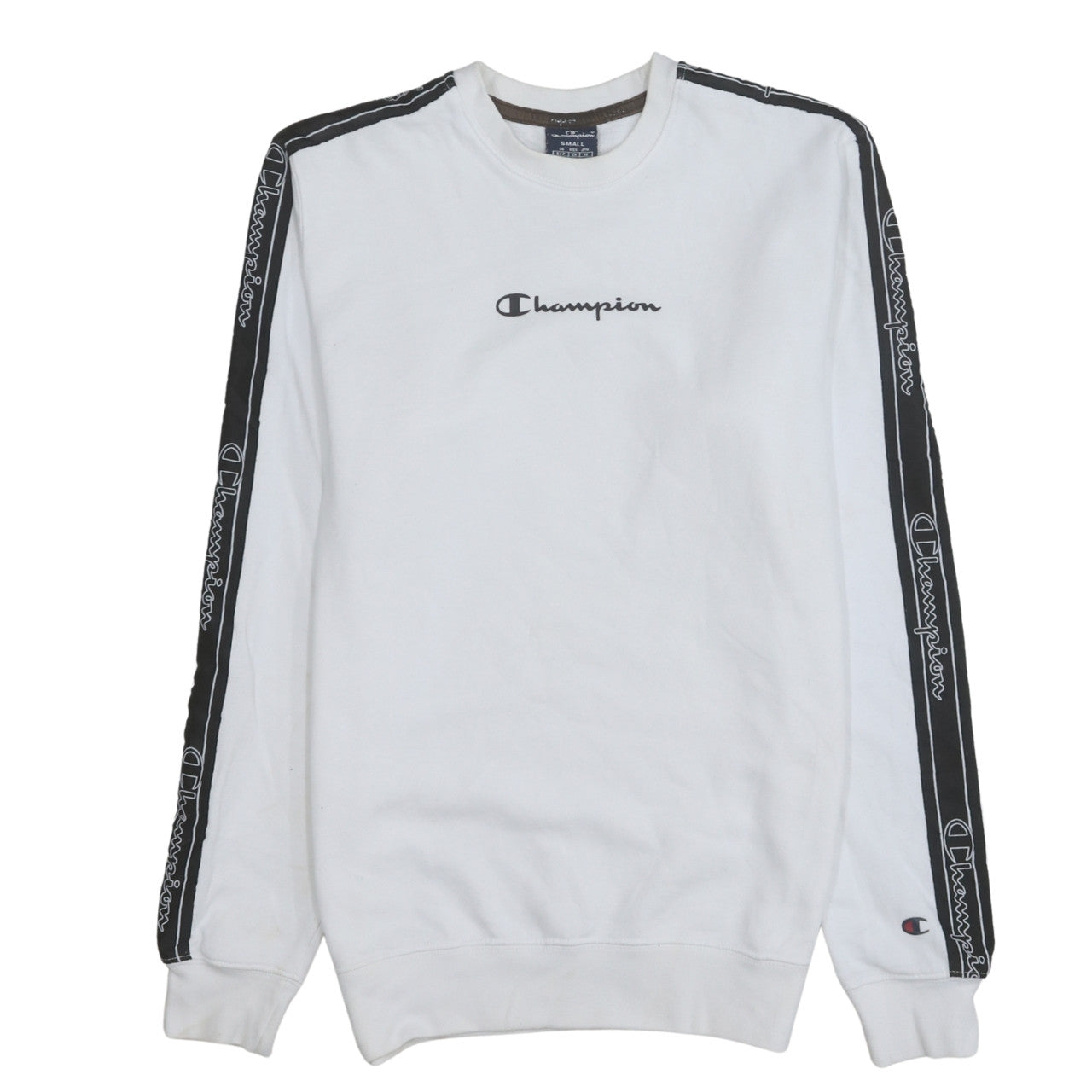 Champion Men's White Small Pullover Sweatshirt with Logo Taping