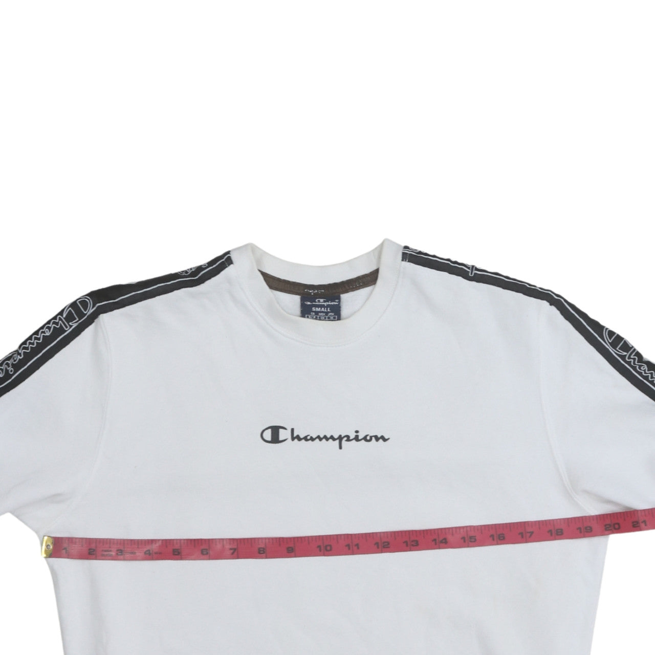 Champion Men's White Small Pullover Sweatshirt with Logo Taping