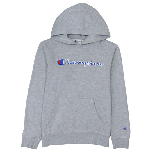 Champion Women Grey Pullover Hoodie L Logo Print Cotton Blend