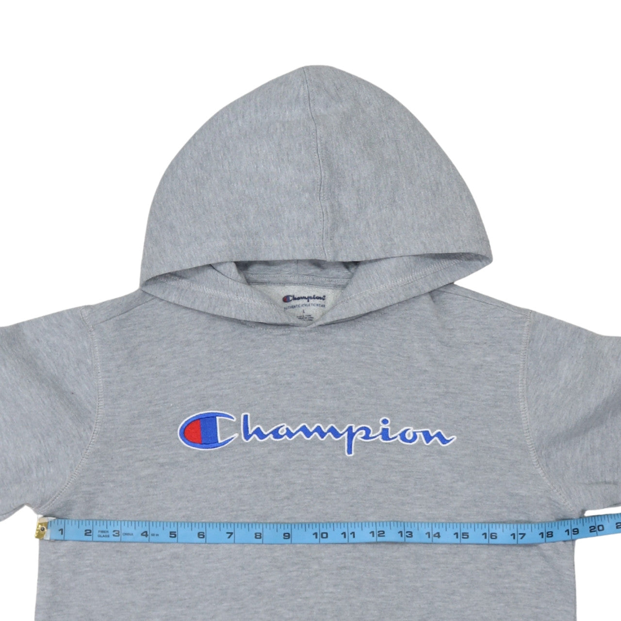 Champion Women Grey Pullover Hoodie L Logo Print Cotton Blend