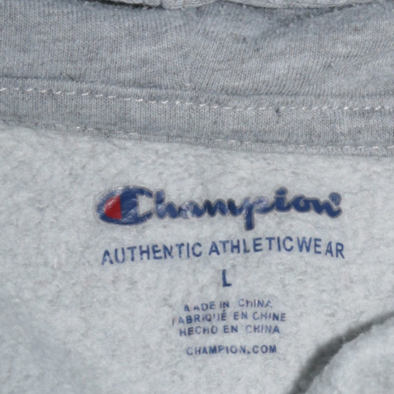Champion Women Grey Pullover Hoodie L Logo Print Cotton Blend