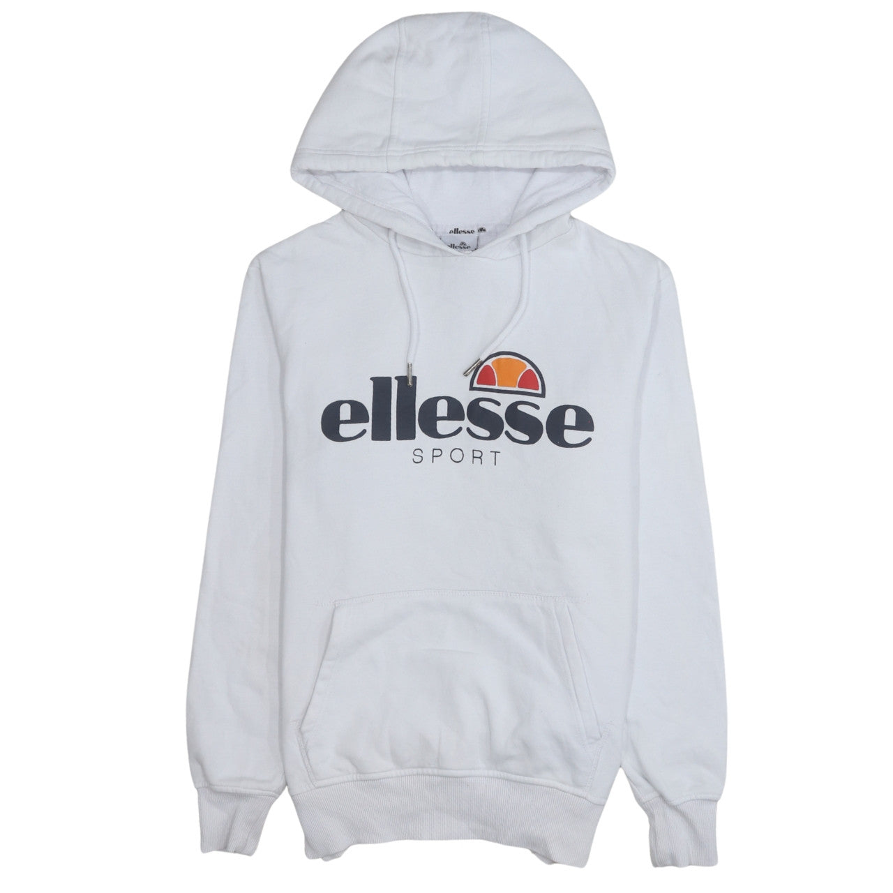 Ellesse Women White Hoodie UK 10 Pullover Logo Cotton Blend Sporty