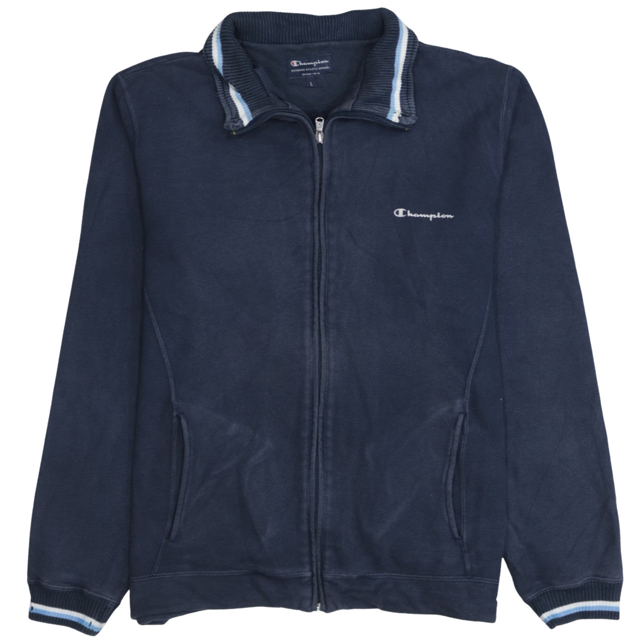 Champion Men’s Blue L Track Jacket Full Zip Fleece Sportswear