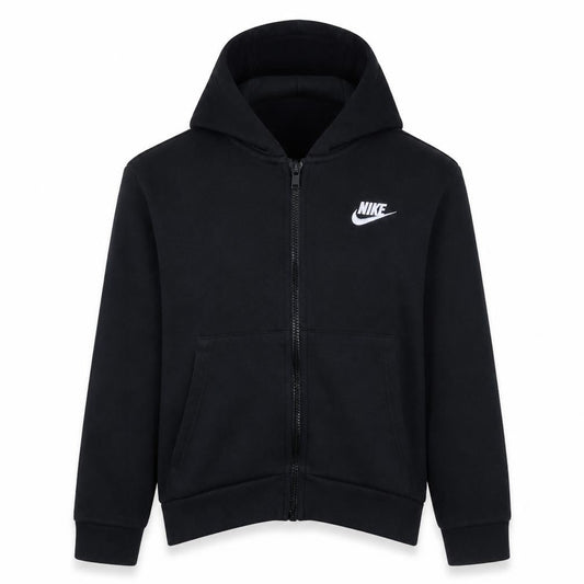 Front view of Nike boys’ black full zip hoodie size 146cm fleece hooded sweatshirt