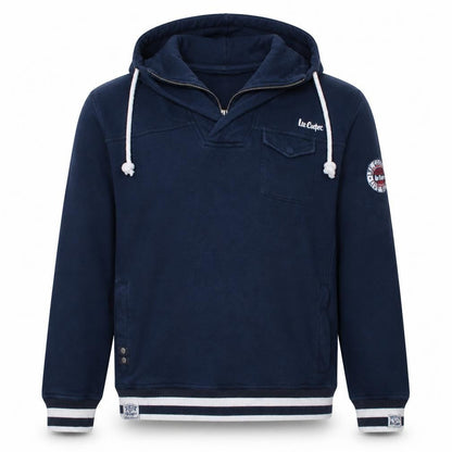 Front view of Lee Cooper Men's Blue XL Pullover Hoodie Vintage Style