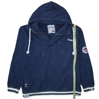 Close-up detail of Lee Cooper Men's Blue XL Pullover Hoodie Vintage Style