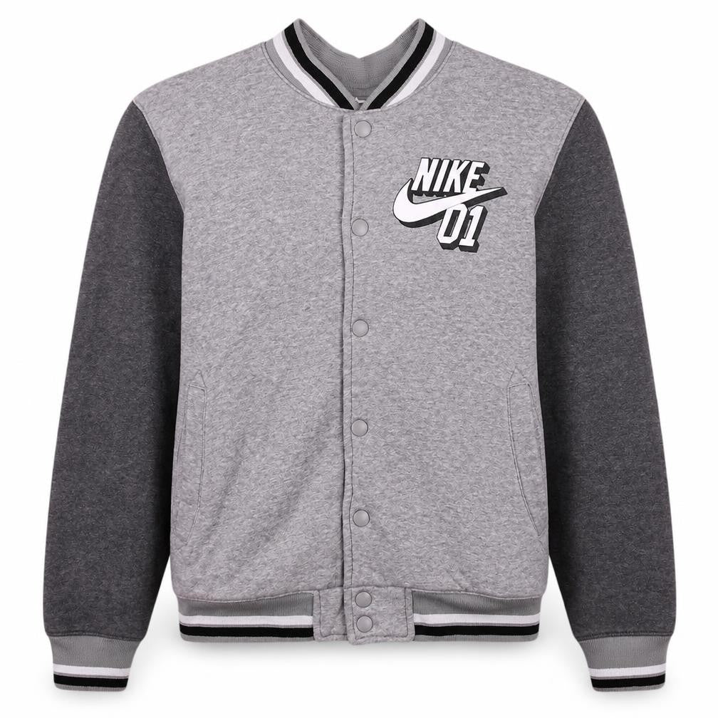 Nike Boys Grey Varsity Jacket Size 12-13 Years Snap Fastening Lined