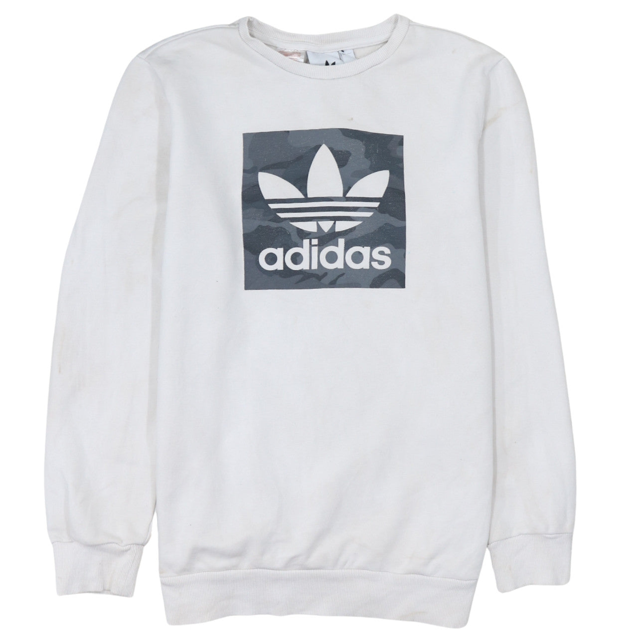 Adidas Boys White Sweatshirt XL Crew Neck Camouflage Logo Casual Style