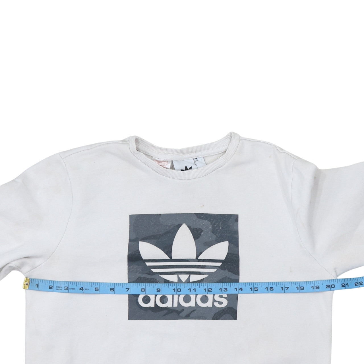 Adidas Boys White Sweatshirt XL Crew Neck Camouflage Logo Casual Style