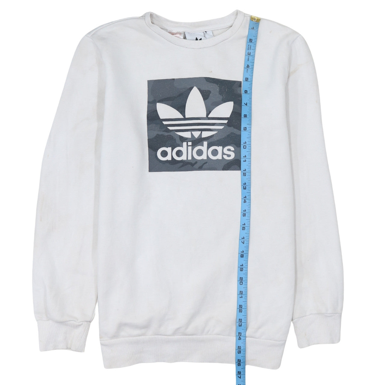 Adidas Boys White Sweatshirt XL Crew Neck Camouflage Logo Casual Style